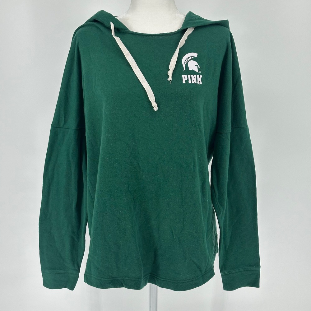 PINK Victoria's Secret Spartans Go‎ State Green Hoodie Sweatshirt Women's Small
